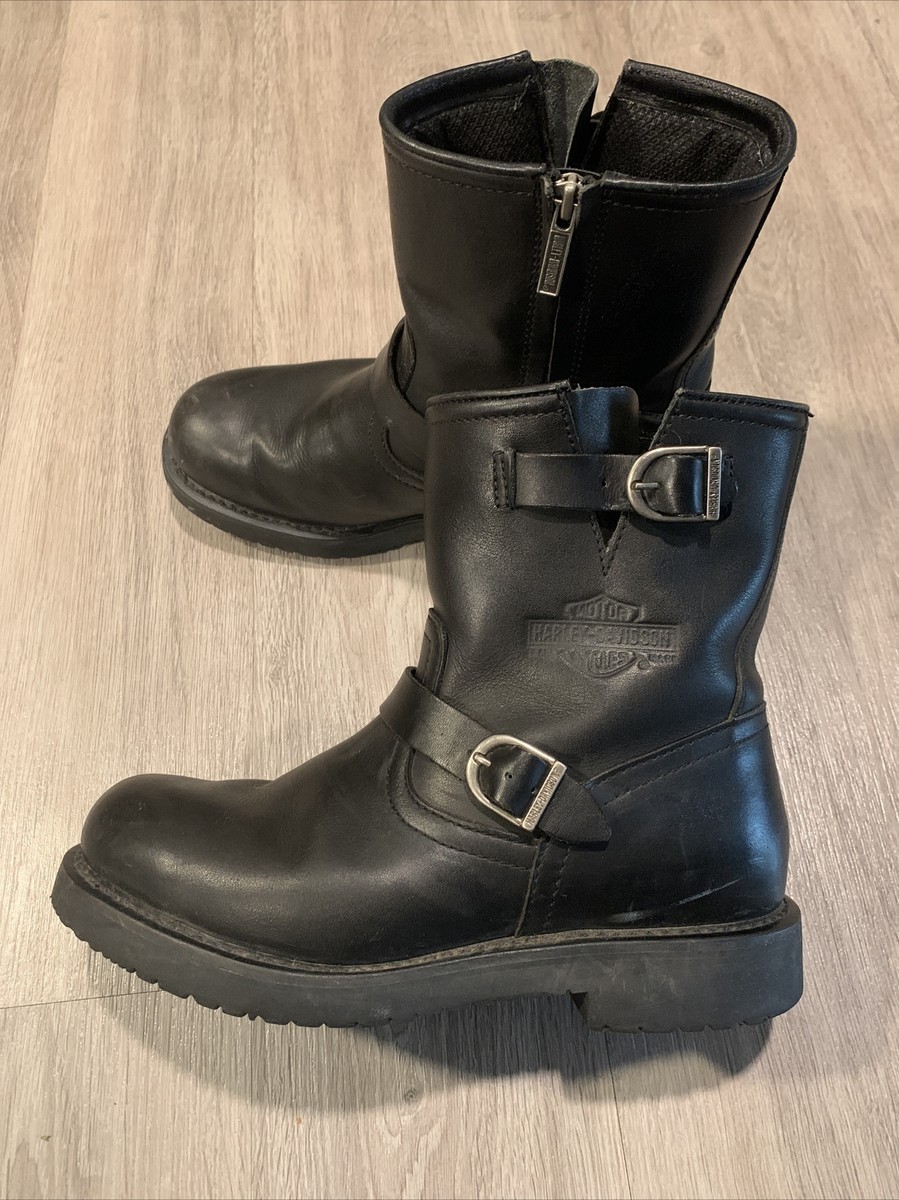 ハーレーダビッドソン サイドジップ バイカーブーツ レディース ブラック レザー HARLEY DAVIDSON BLACK LEATHER SIDE ZIP MOTORCYCLE BOOTS