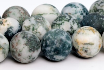 Natural Matte Green & White Moss Agate Beads Grade A Round Loose Beads 8/10MM