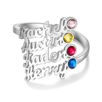 Custom 3D Cutout Name & Birthstone Ring For Mom/Grandma - 4 Name 4 Birthstones