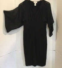 Carmen Marc Valvo Little Black Dress S Bodycon Stretch Semi Sheer Sleeve