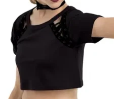 New BALERA Lace Up Short Sleeve Crop Top PT10449 BLACK Dance Jazz SA S ADULT