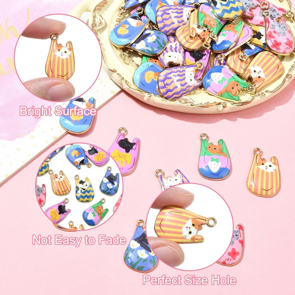 40pcs Enamel Cat Alloy Charm Pendants Kitty Charms Bulk for Jewelry Making - Image 3 of 4