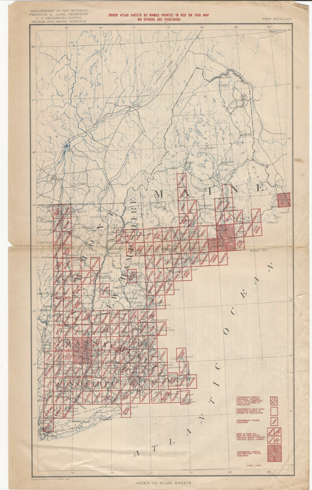 1916 New England Topographic Maps - Department of Interior Brochure American Map