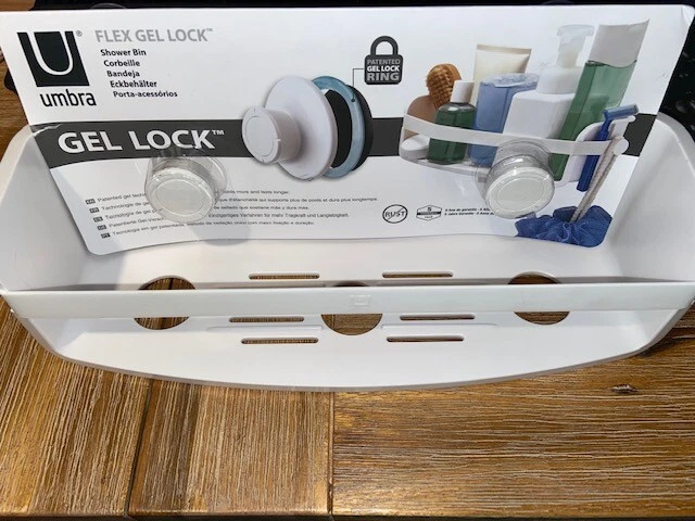 Cubo de ducha Umbra Flex con tecnología Gel-Lock ventosas blanco Foto 2 de 4