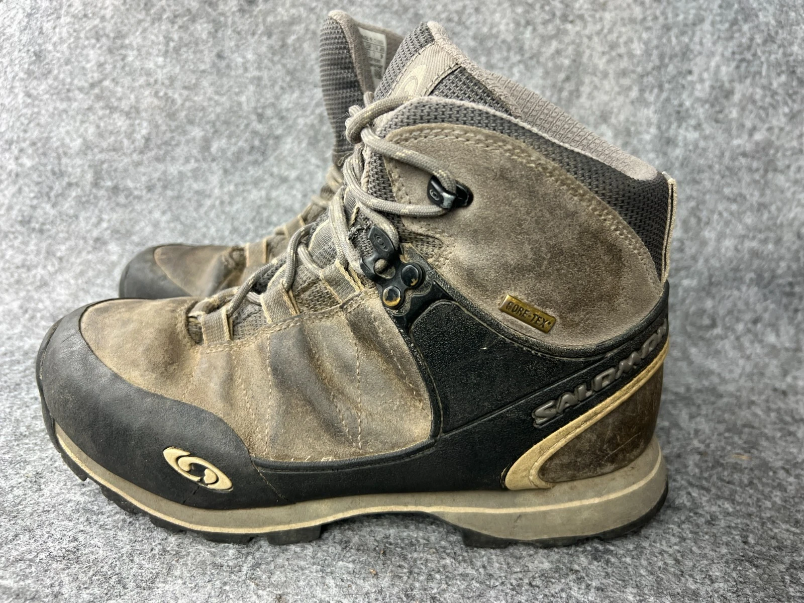 Salomon Stivali Donna 7 Grigi Pelle Alla Caviglia Lacciati Gore Tex Escursionismo Contagrip