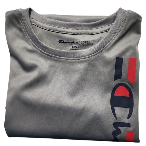 Champion Boys Vertical Logo Script Athletic T-Shirt Polyester Gray - Picture 23 of 23