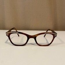 Vintage 1950s Cat Eye Glasses Horn Rimmed Rhinestone USA Made