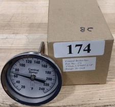 Central Boiler #174 Large 3" Temperature Gauge, Water Temp, Threaded 1/2" MPT