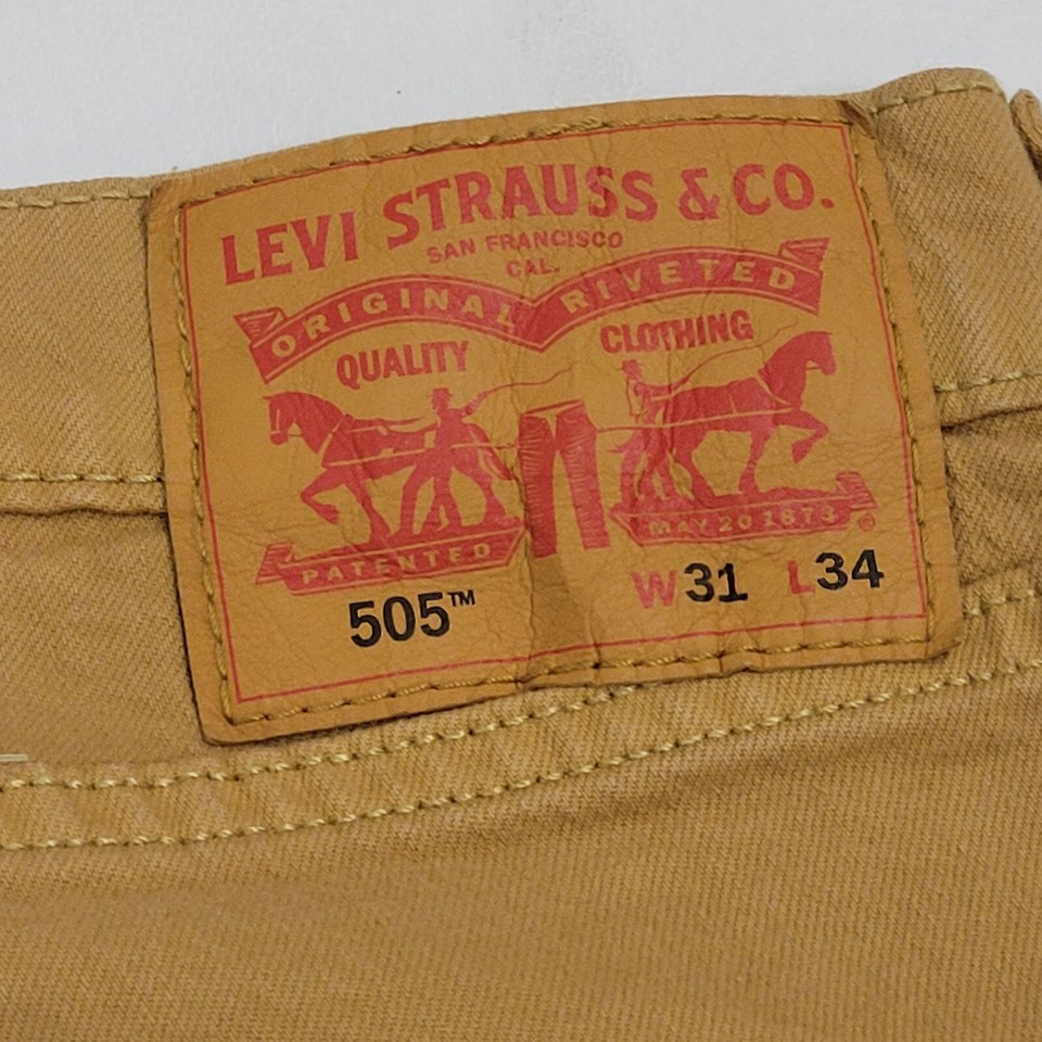 Levis Mens Size 31X34 Beige 505 Regular Straight Leg Denim Khaki Pants