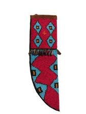 Sioux Tribe Native American Indian Beaded Knife Sheath Suede Leather Cover