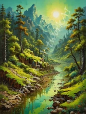 Forest Stream - Digital Image Picture PC Phone Background AI Art, 4 images - #24
