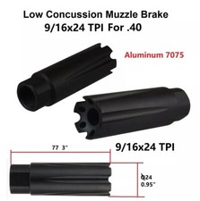 7075 T6 Anodized Black Linear Muzzle Brake 9/16X24 TPI For .40/10mm/.350