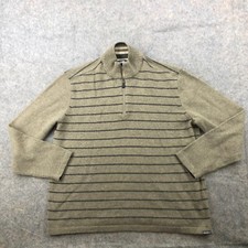 Eddie Bauer Sweater Men XL Gray Striped 1/4 Zip Knit Hiking Wool Blend