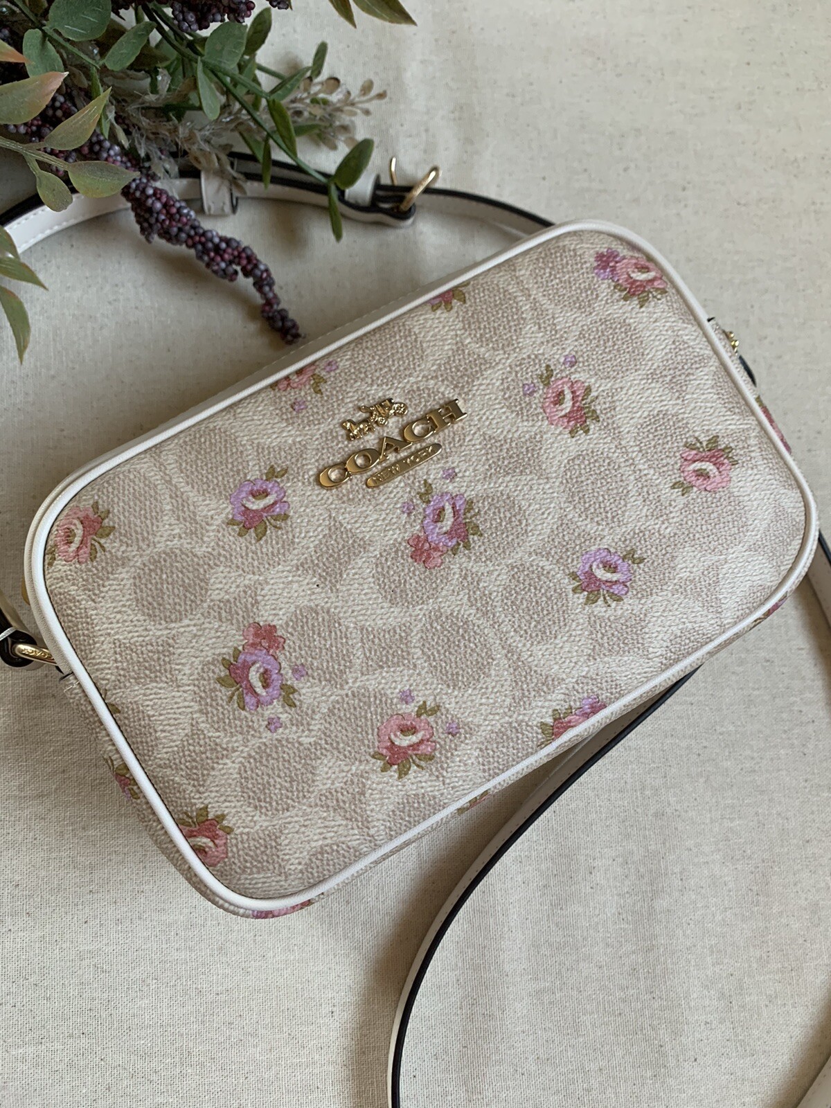 Coach Mini Jamie Floral Print Signature Canvas Camera Bag