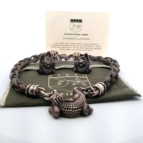 Barry Kieselstein-Cord 925 Silver Alligator Earrings & Braided Mesh Necklace Set