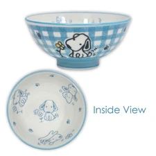 SET of 2 Japanese Children Rice Bowls 4.25"D Porcelain Blue Dogs Made in Japan