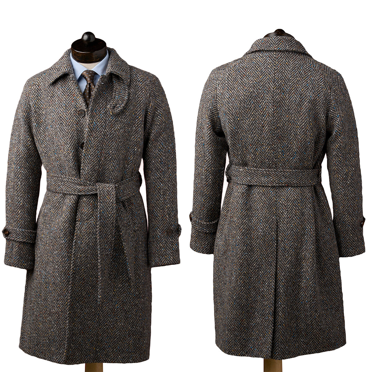 Herringbone Men Long Overcoat Coat Regular Fit Tweed Wool Blend