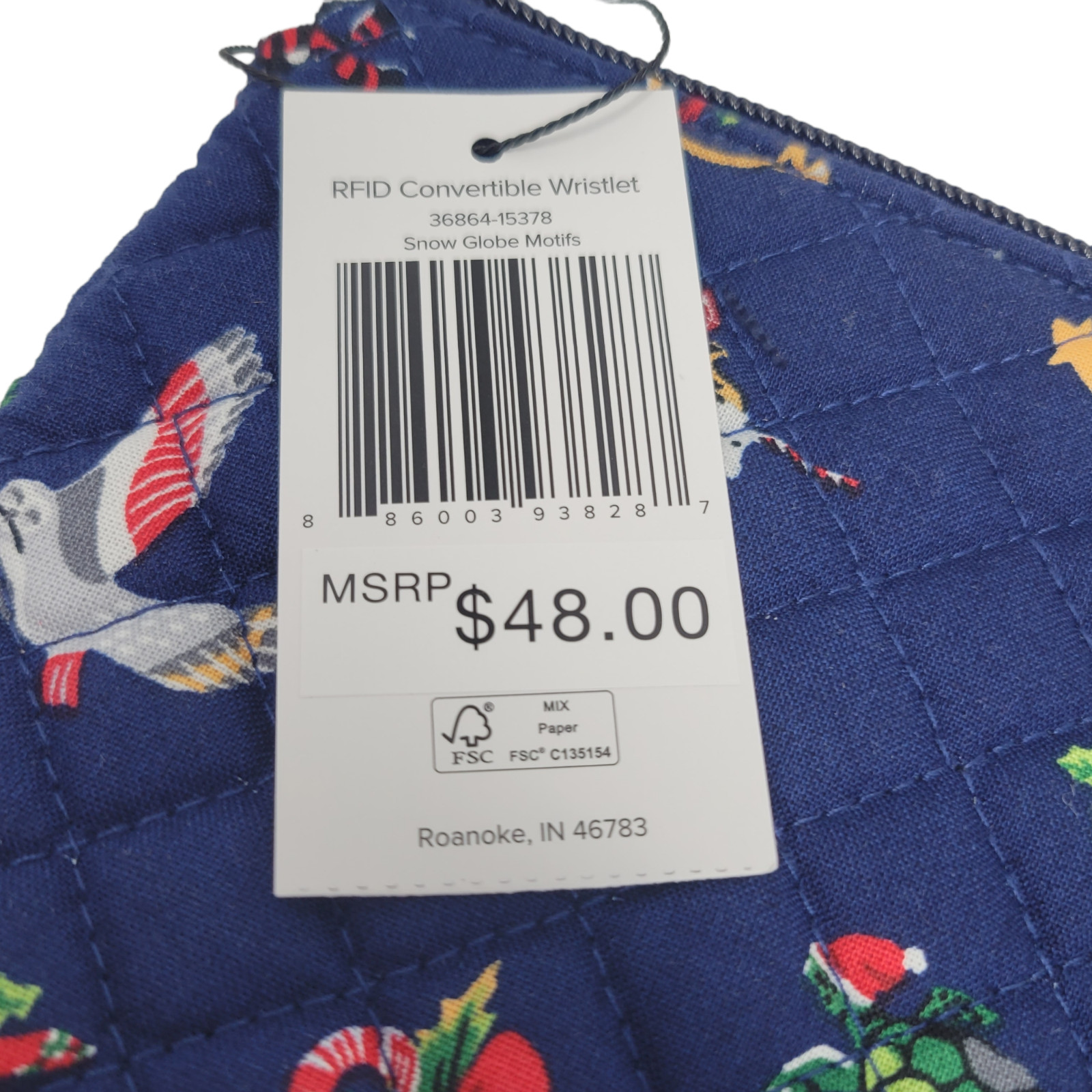 Vera Bradley Wristlet RFID Convertible Zip Snow Globe Motifs 100% Cotton New $48