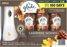 Glade Automatic Air Freshener 1 SPRAY UNIT +3  Refills Cashmere Woods 6.2 oz.