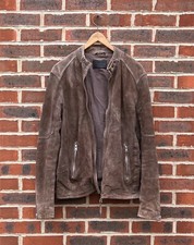 All Saints Mens GRANTHAM Suede Bomber Jacket Brown XL Extra Large Leather Biker