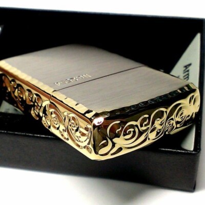 Zippo 3 Sided Sculpture Arabesque Silver Gold Lighter Armor Case Japan