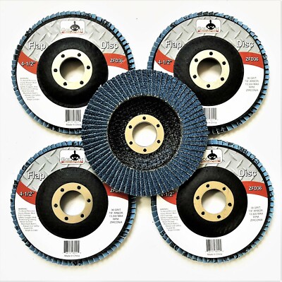 5 GOLIATH INDUSTRIAL 4-1/2'' ZIRCONIA FLAP DISCS 36 GRIT SANDING WHEELS ZFD36