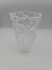  Intage German 8” Wather Glass Carlin Satin Glass Wide Necked Vase