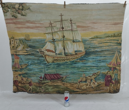 Vintage French Sailing ship Scene Home Decor Wall Hanging Tapestry 116x92 cm