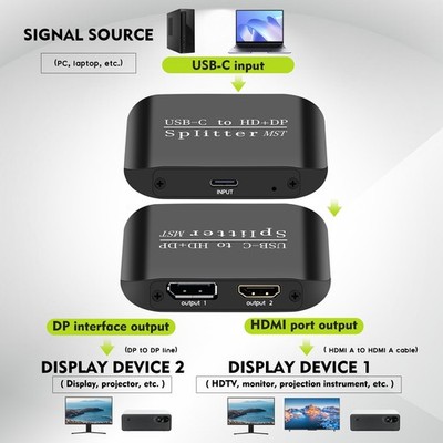 USB-C TO HDMI+DP Splitter MST/SST 4K@60HZ 2-in-1 Adapter Extended Display