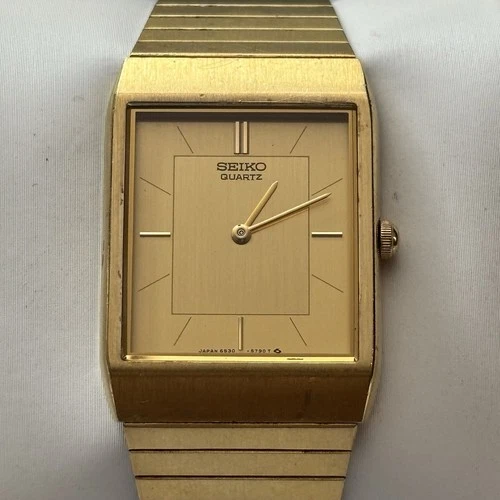 Neo Vintage Seiko Watch 80’s Men's Gold-Tone Tank Quartz 6530-5420 1980s - New B