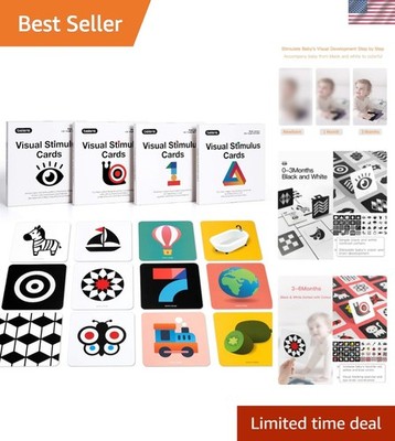 High Contrast Baby Flashcard, 80 Pcs 160 Page Black White Colorful Visual Sti...