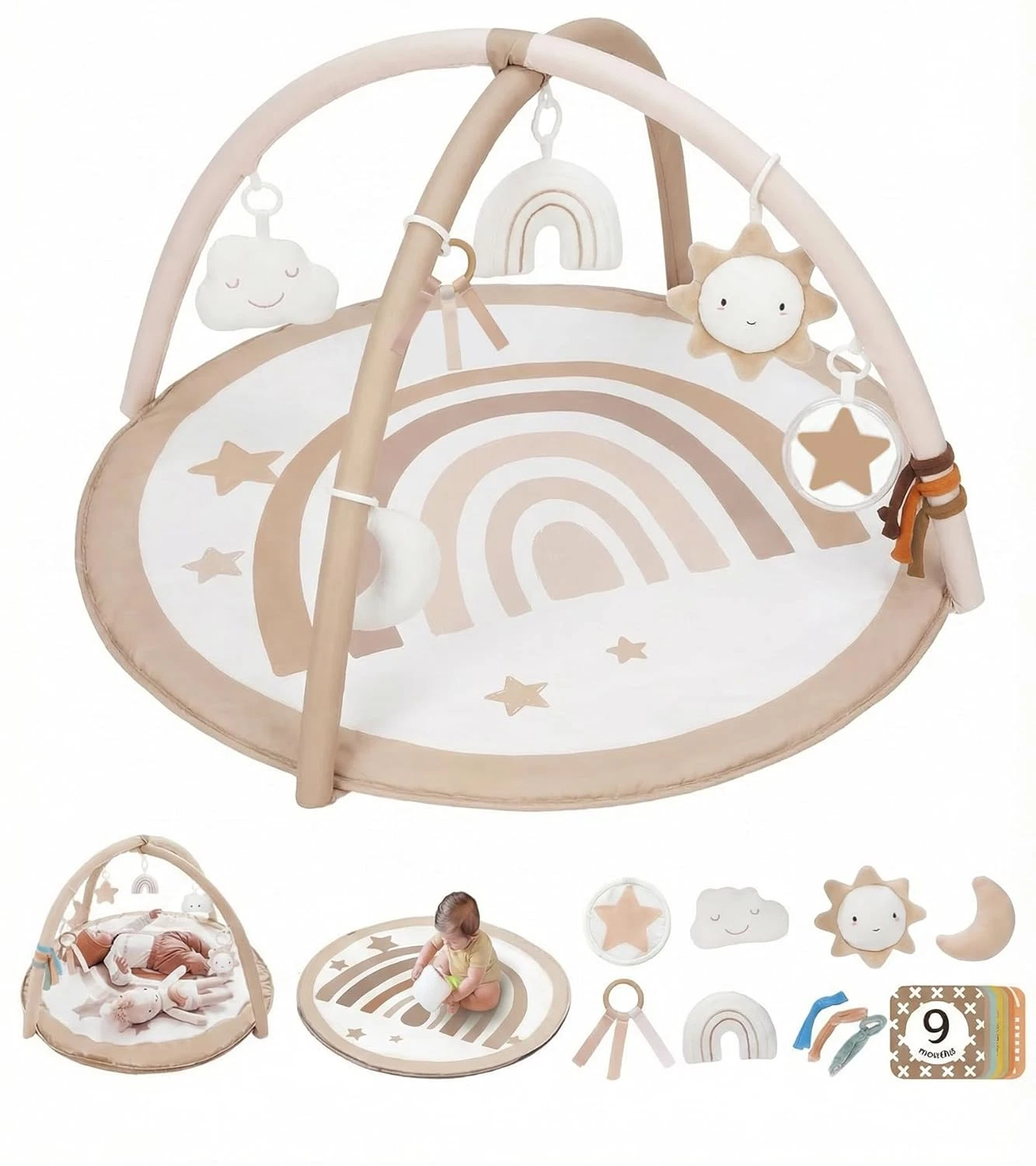 Baby Play Gym Mat,Tummy Time Activity Mat w/ 7 Detachable Toys & Milestone Cards
Opens in a new wind