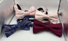 Lot Of 4 Pre Tied Bow Ties EXPRESS, CREMIEUX, And STAFFORD Pink, Paisley, Maroon