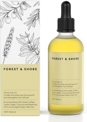 FOREST & SHORE Hair Growth Oil 100% Natural Caffeine Biotin Castor Argan Loss Treatment UK