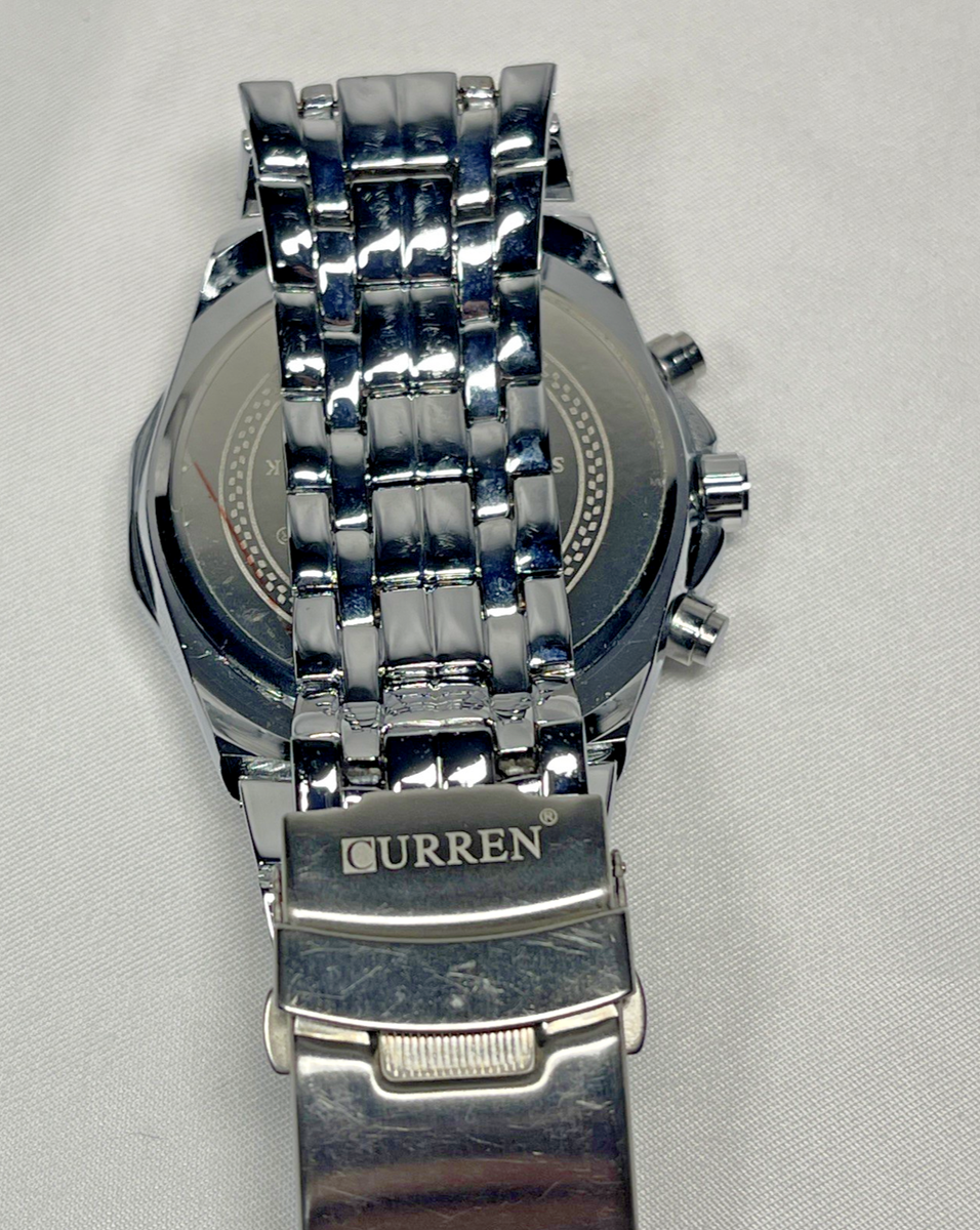 CURREN Carian 8084 Men Faux Chrono Silver Steel Wristwatch Fashion