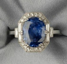 4.20 Ct Natural Sapphire Art Deco Vintage Engagement Ring 925 Sterling Silver