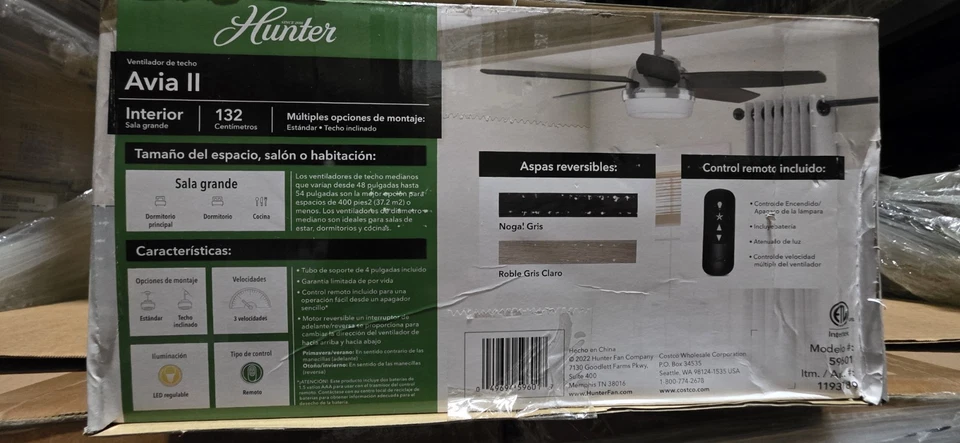 Hunter 59601 Avia II 52 inch LED Ceiling Fan with Light Remote Control - Image 2 of 4