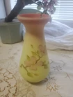 Fenton Art Glass Burmese Pink Yellow Vase Hand Painted Flowers Signed Tammy W