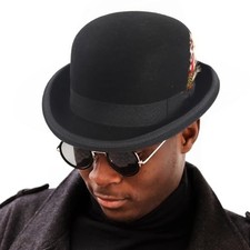 Wool Fedora Hats for Men Women Wide Brim Felt Panama Hat Large Bowler-black