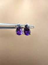 Estate 14K Yellow Gold Amethyst and Diamond Stud Earrings