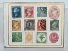 12 Antique Stamps On Napoléon 3 Carton, One Penny, Two Pence, Various 19th