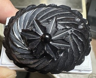 Antique 1860's Mourning Victorian Gutta Percha Fancy Vulcanite Pin 50 X 40