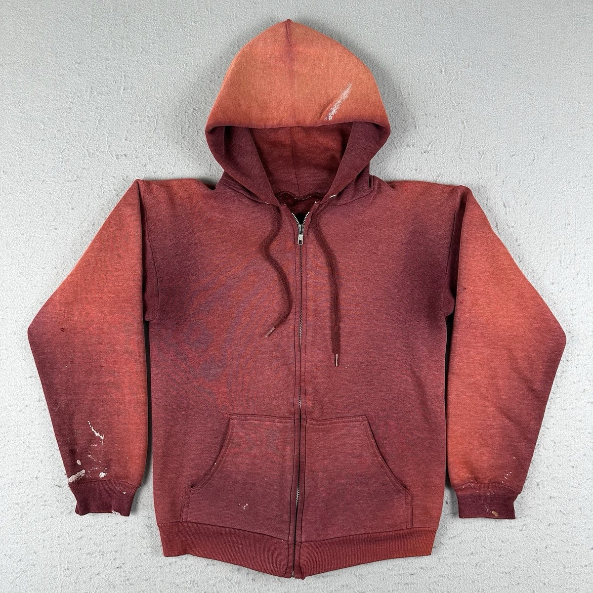 vintage 70s usa製 Sportswear Zip hoodie Vintage 70s Full Zip Hoodie Men's Small Red Orange Sun Faded