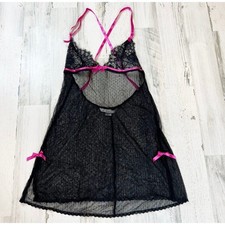 Victoria's Secret Black  Pink Sheer Micro Dot Nighty Women's Medium