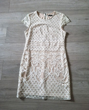 QUIZ White Over Nude Lace Bodycon Dress Wiggle Evening Party Occasion UK12