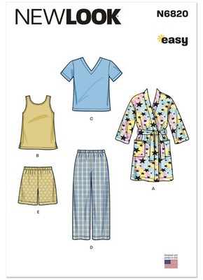 NEW LOOK Schnittmuster 6820 Mädchen Jungen Schlafanzug, Oberteil, Hose 3-8 Jahre EINFACH
