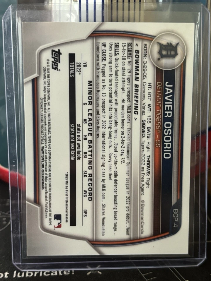 2023 Javier Osorio Bowman Chrome Prospects Green Grass Refractor SP #BCP-4 /99 - Image 2 of 2