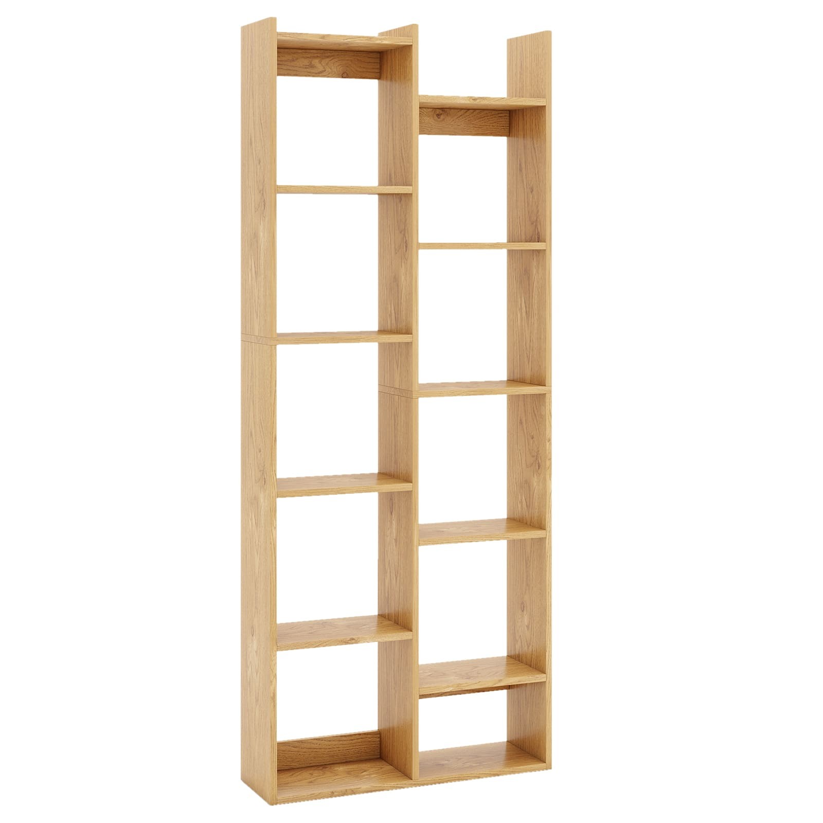 Tree-Shaped Storage Shelving Unit 11-Tier Bookcase-Natural