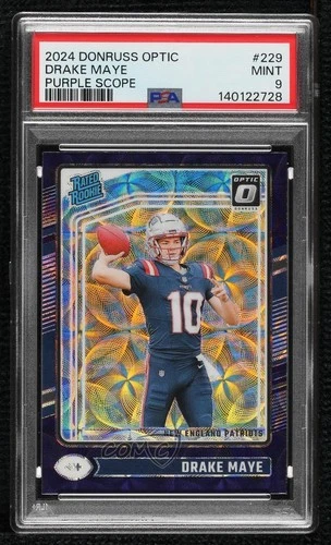 2024 Donruss Optic Purple Scope Prizm Drake Maye #229 PSA 9 MINT Rookie RC