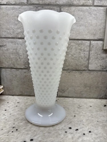 Vintage Anchor Hocking Hobnail Milk Glass Vase Home Decor 9.5” Height
